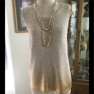 Chico’s like new silver sequence/gold border hem top size 2 (M)